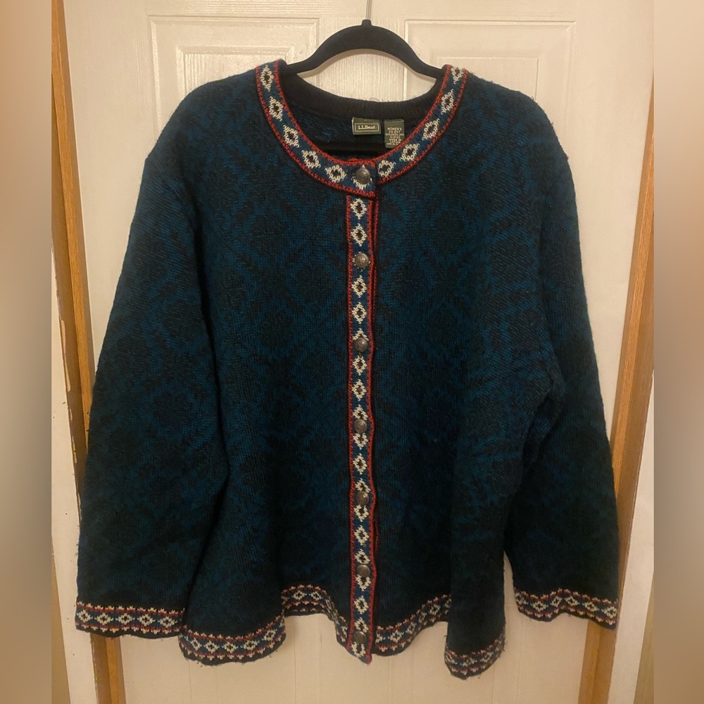 VTG L.L. Bean Teal Nordic Wool Cardigan
